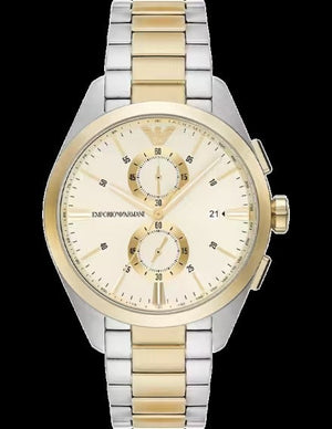 Emporio Armani Elegant Chronograph Cream Dial Two Tone Steel Strap Watch for Men - AR11605