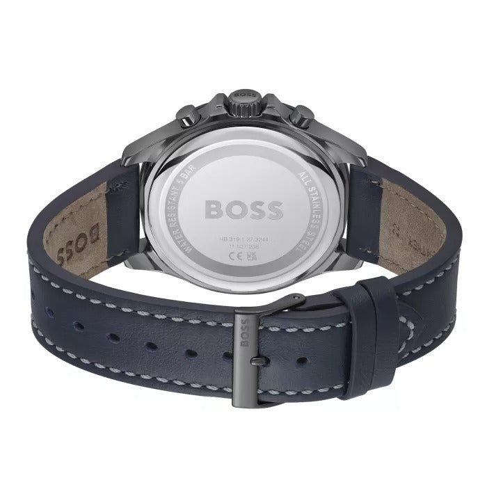 Hugo Boss Troper Chronograph Blue Dial Blue Leather Strap Watch for Men - 1514056