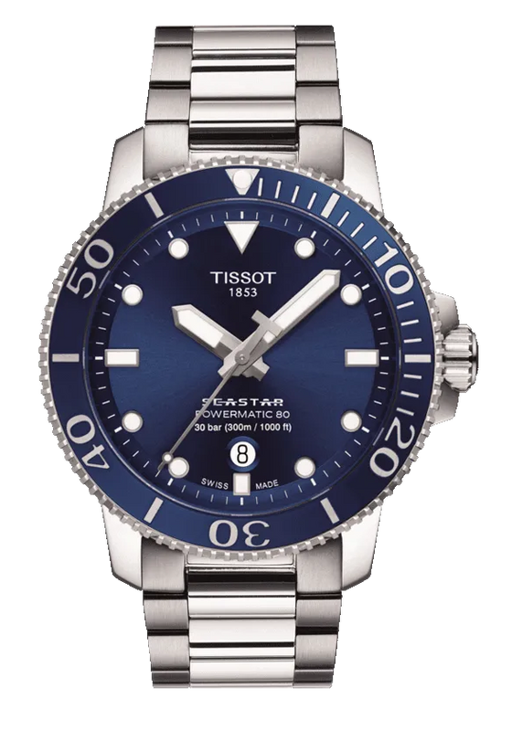 Tissot Seastar 1000 Powermatic 80 Blue Dial Silver Steel Strap Watch for Men - T120.407.11.041.03