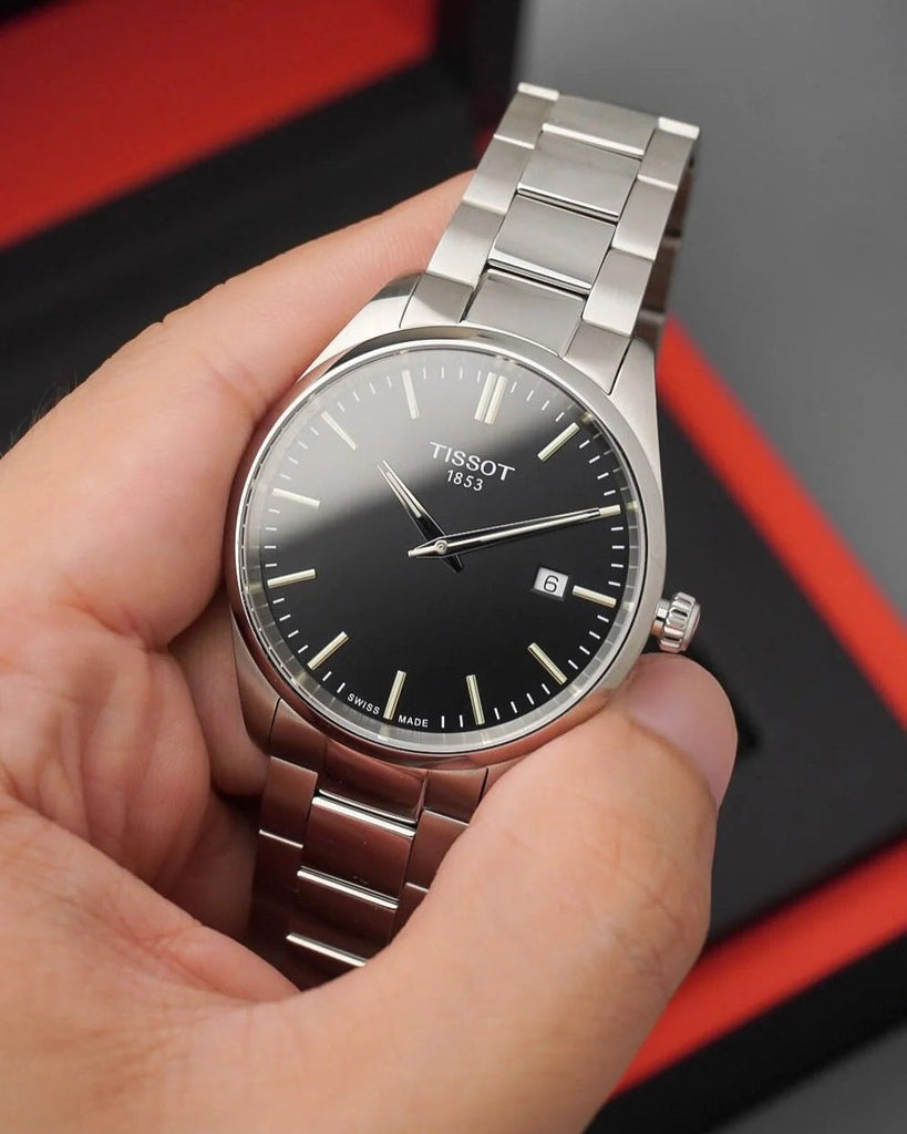 Tissot PR 100 Black Dial Silver Steel Strap Watch for Men - T150.410.11.051.00