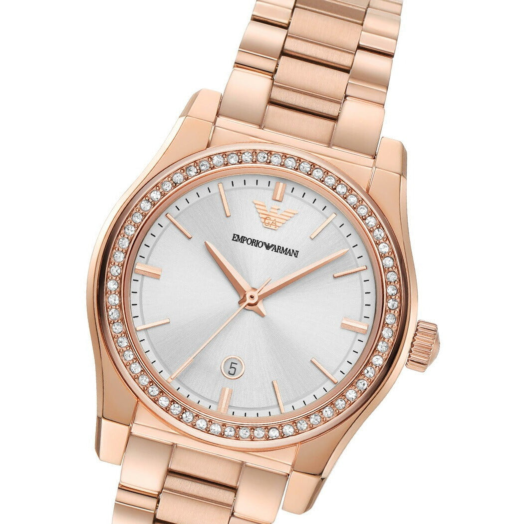 Emporio Armani Federica Analog Mother of Pearl Dial Rose Gold Steel Strap Watch for Women - AR11558