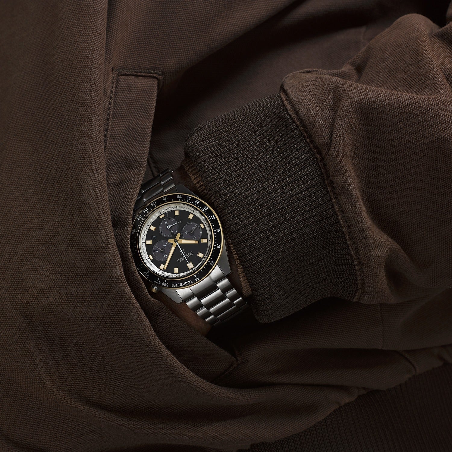 Seiko Prospex Speedtimer Solar Chronograph Black Dial Silver Steel Strap Watch for Men - SSC941