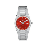 Tissot PRX Quartz Red Dial Silver Steel Strap Watch for Women - T137.210.11.421.00