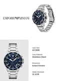 Emporio Armani World Explorer Chronograph Blue Dial Silver Steel Strap Watch for Men - AR11681