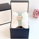 Gucci G Timeless Silver Dial Green Leather Strap Watch for Women - YA1265040