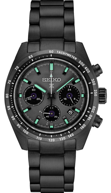 Seiko Prospex Speedtimer The Black Series Limited Edition Black Dial Black Steel Strap Watch for Men - SSC917