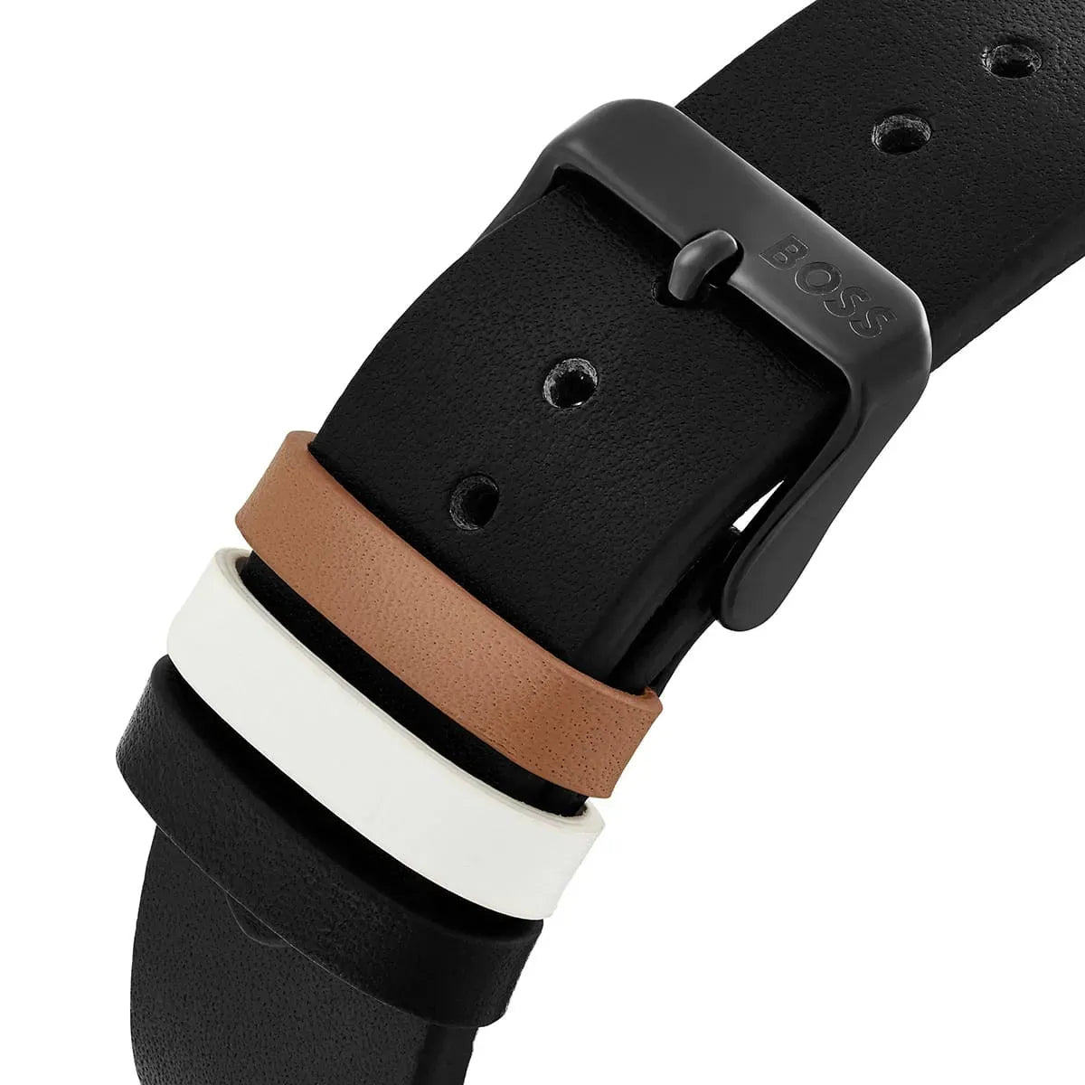 Hugo Boss Trace Chronograph Black Dial Black Leather Strap Watch for Men - 1514003