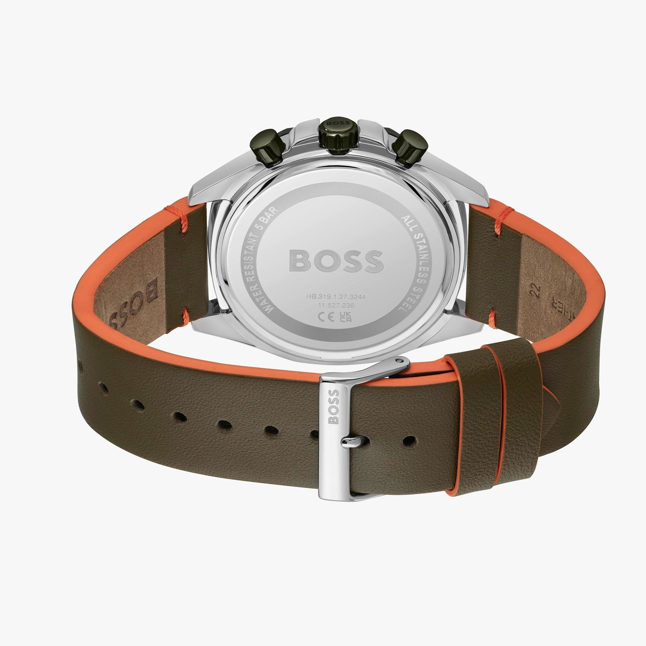 Hugo Boss Cloud Chronograph Olive Green Dial Green Leather Strap Watch for Men - 1514018