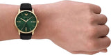 Emporio Armani Minimalist Green Dial Black Leather Strap Watch for Men - AR11601