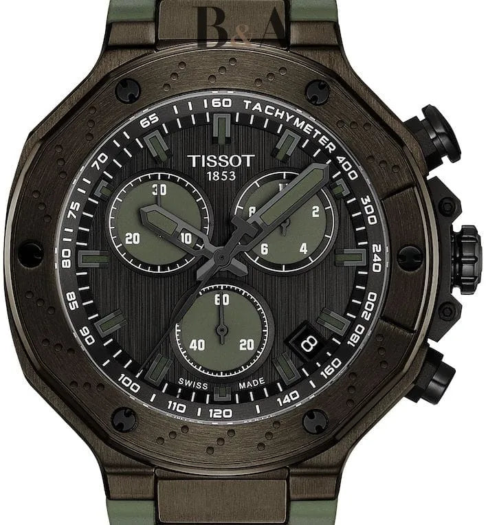 Tissot T Race Chronograph Black Dial Green Rubber Strap Watch for Men - T141.417.37.061.02