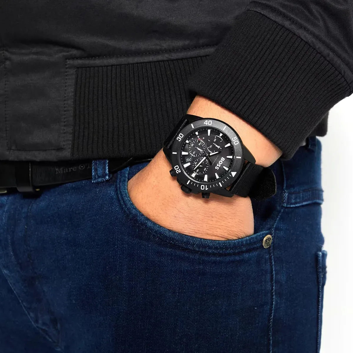 Hugo Boss Admiral Chronograph Black Dial Black Nylon Strap Watch for Men - 1513918