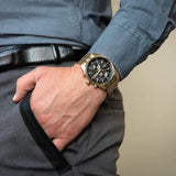 Hugo Boss Skytraveller Chronograph Black Dial Gold Steel Strap Watch for Men - 1514152