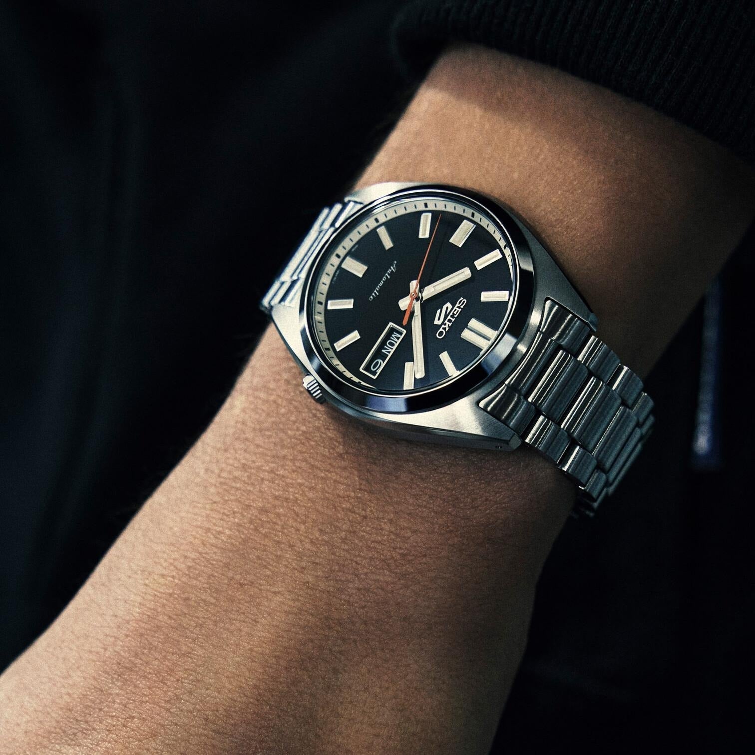 Seiko 5 Sports SNXS Series Automatic Black Dial Silver Steel Strap Watch for Men - SRPK89K1