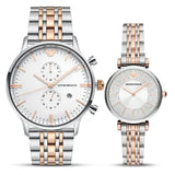 Emporio Armani Gianni T Bar Silver Dial Two Tone Steel Strap Watch for Women - AR11537