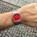 Tissot PRX Quartz Red Dial Silver Steel Strap Watch for Women - T137.210.11.421.00