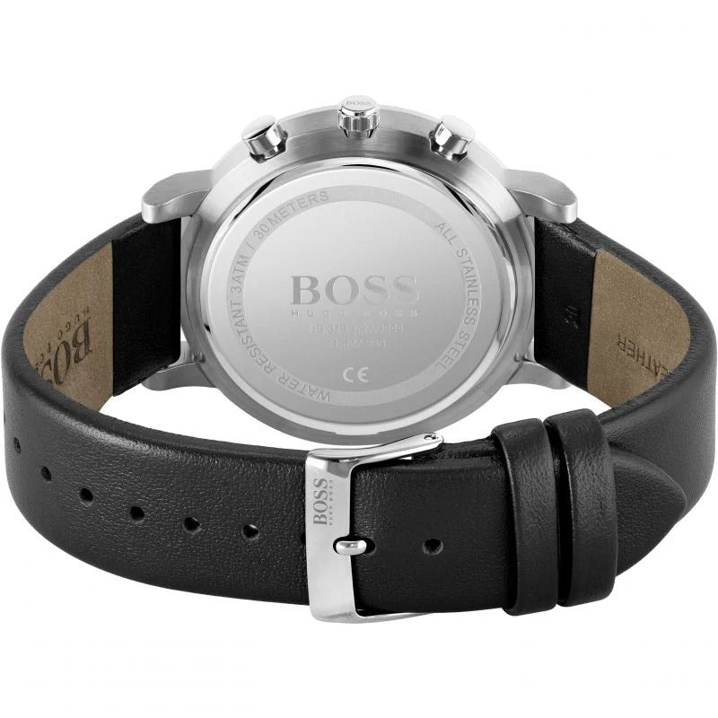 Hugo Boss Integrity Chronograph Black Dial Black Leather Strap Watch for Men - 1513777