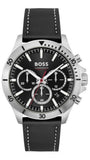 Hugo Boss Troper Chronograph Black Dial Black Leather Strap Watch for Men - 1514055