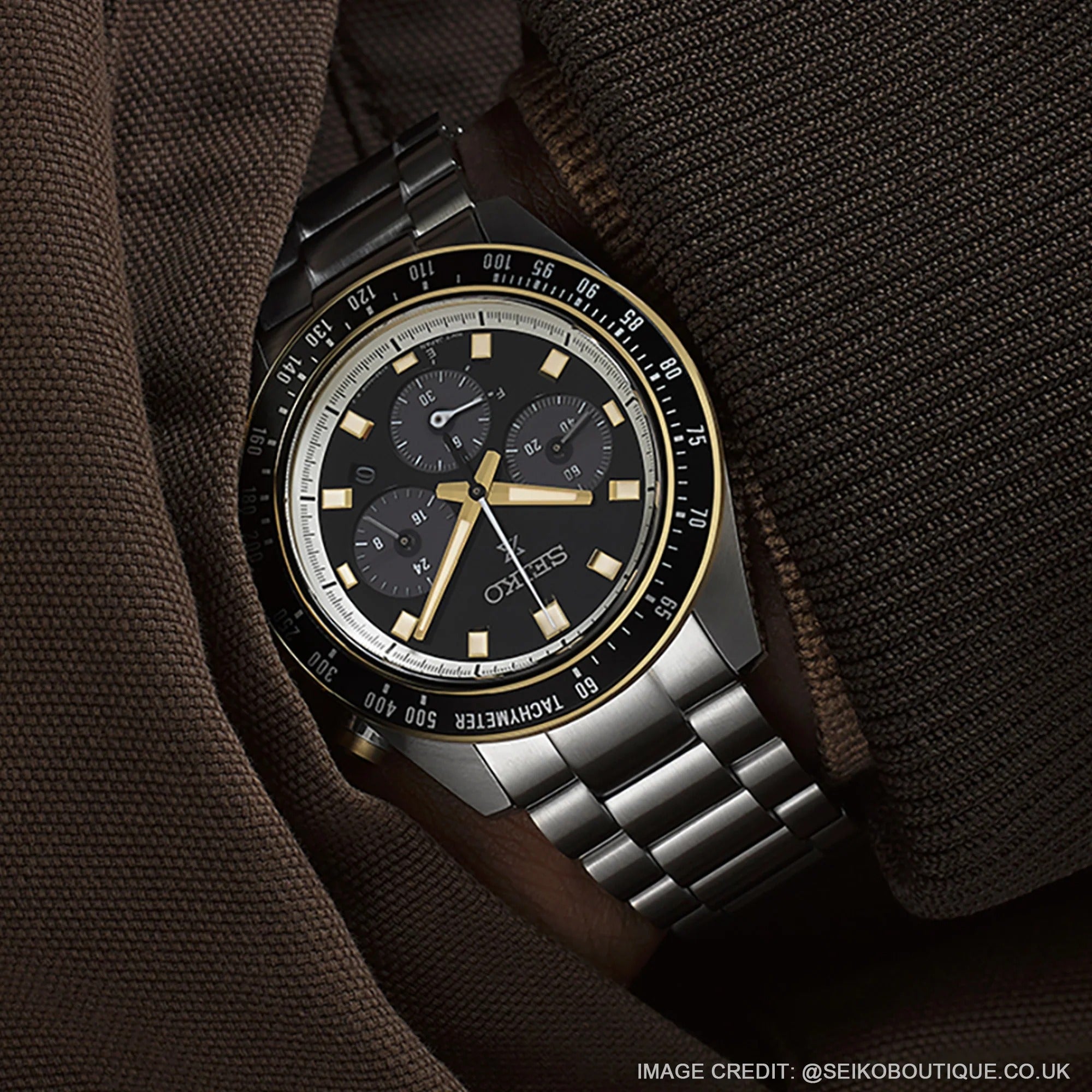 Seiko Prospex Speedtimer Solar Chronograph Black Dial Silver Steel Strap Watch for Men - SSC941