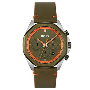 Hugo Boss Cloud Chronograph Olive Green Dial Green Leather Strap Watch for Men - 1514018