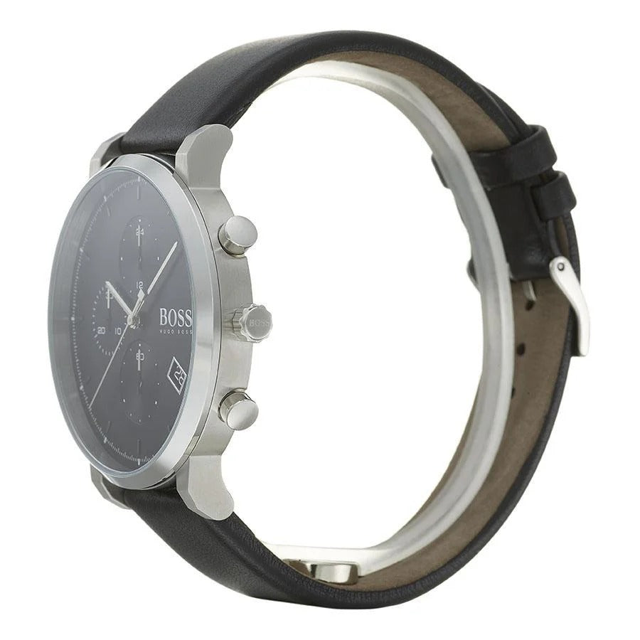 Hugo Boss Integrity Chronograph Black Dial Black Leather Strap Watch for Men - 1513777