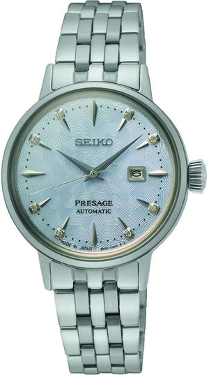 Seiko Presage Cocktail Time Automatic Skydiving Diamonds Blue Dial Silver Steel Strap Watch for Women - SRE007J1
