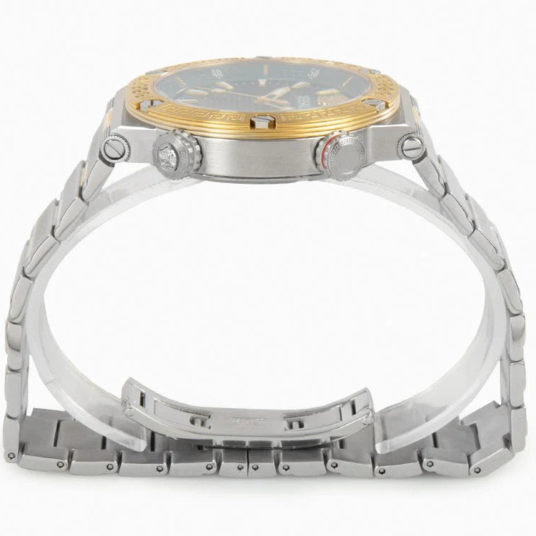 Versace Greca Logo Diver Quartz Green Dial Two Tone Steel Strap Watch for Men - VE8G00524