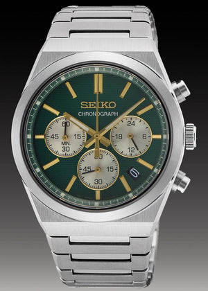 Seiko Sport Conceptual Chronograph Green Dial Silver Steel Strap Watch for Men - SSB461P1