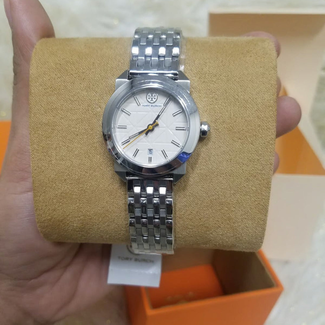 Tory Burch Whitney Ivory White Dial Silver Steel Strap Watch for Women - TBW8001