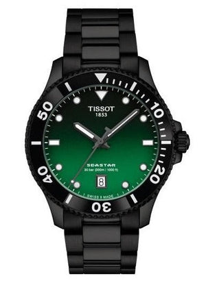 Tissot Tissot Seastar 1000 Quartz Green Dial Black Steel Strap Watch for Men - T120.410.33.091.00