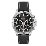 Hugo Boss Troper Chronograph Black Dial Black Leather Strap Watch for Men - 1514055