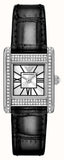 Emporio Armani Classic Crystals Silver Dial Black Leather Strap Watch for Women - AR11660