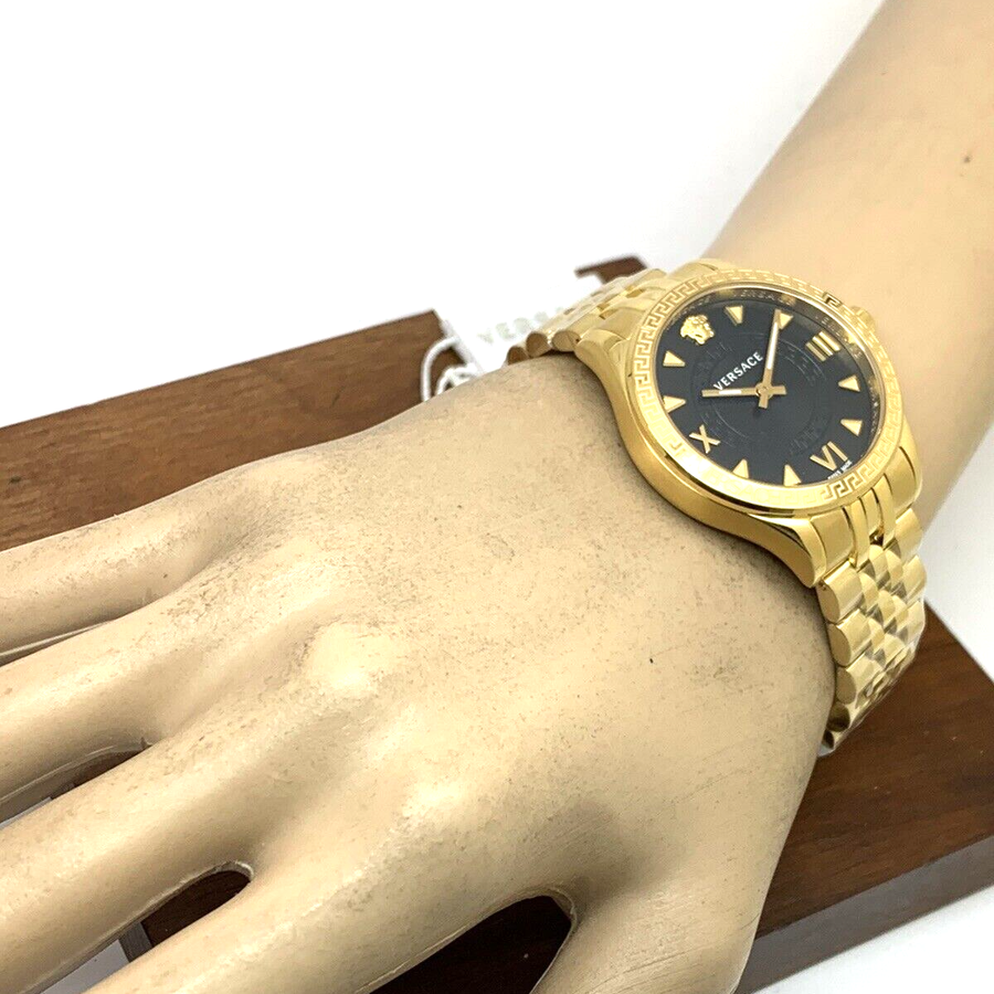 Versace Hellenyium Quartz Black Dial Gold Steel Strap Watch for Women - VE2S00622