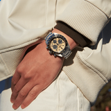 Seiko Prospex Speedtimer Solar Chronograph Gold Dial Silver Steel Strap Watch for Men - SSC817