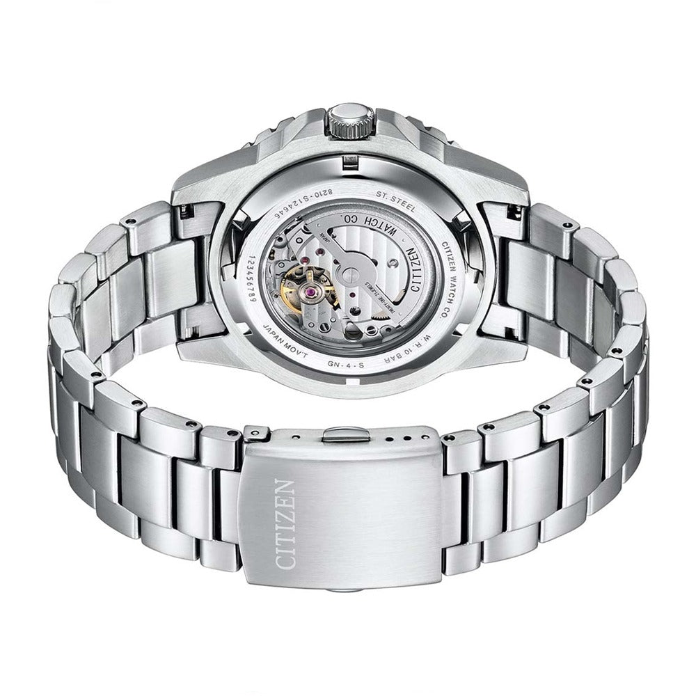 Citizen Mechanical Automatic Orange Dial Silver Steel Strap Watch for Men - NJ0128-80X