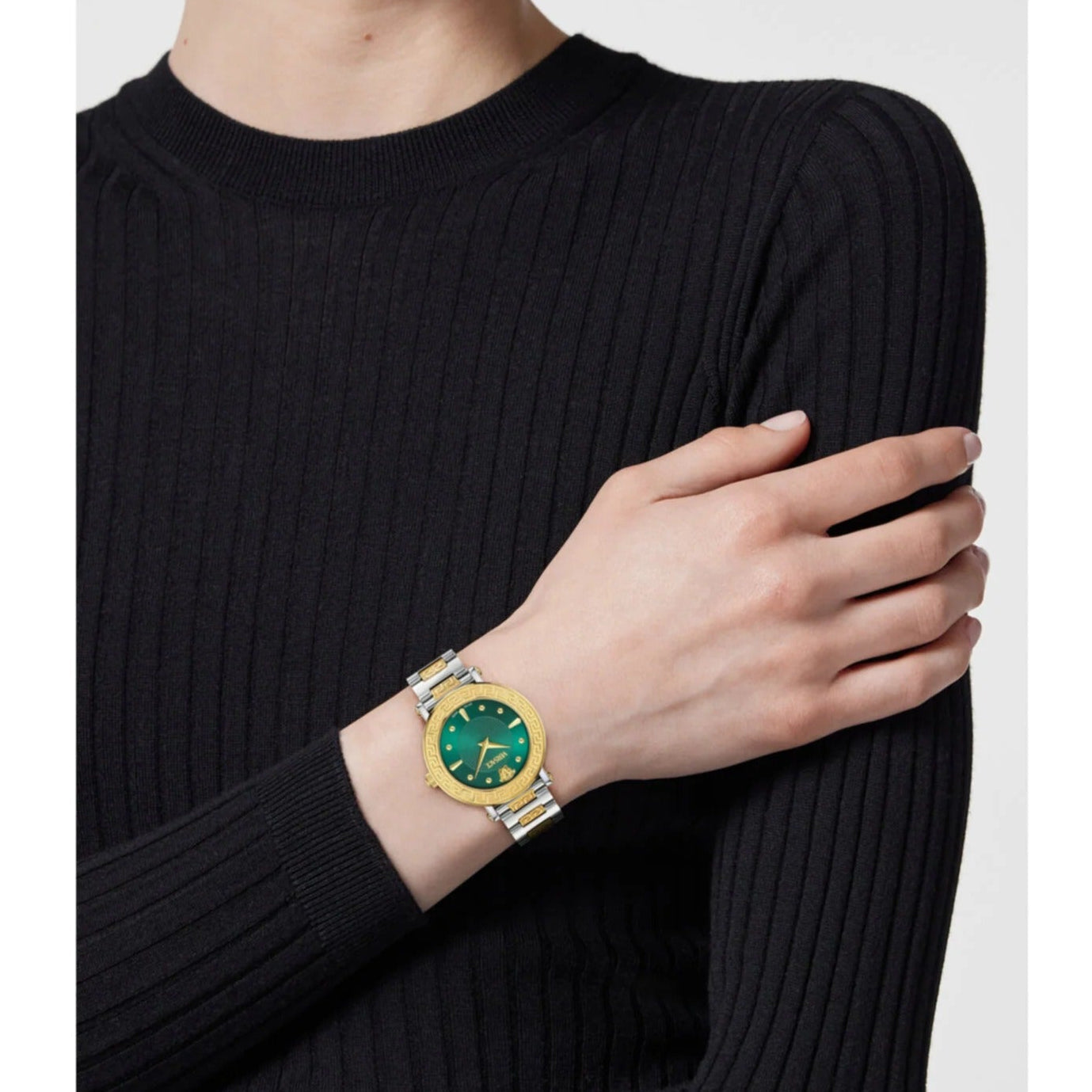 Versace Daphnis Quartz Green Dial Two Tone Steel Strap Watch for Women - VEOCA0424