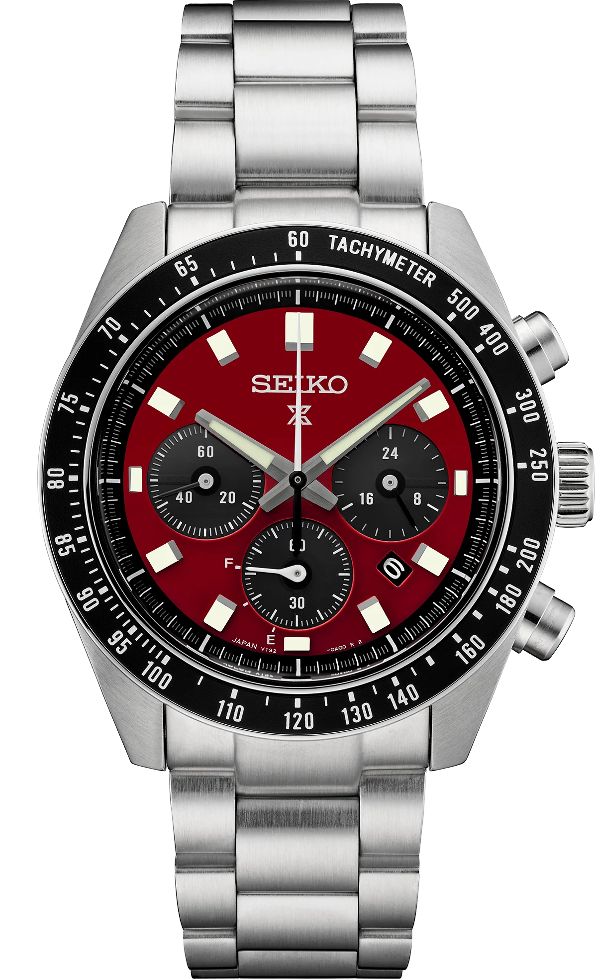 Seiko Prospex US Special Edition Speedtimer Solar Chronograph Red Dial Silver Steel Strap Watch for Men - SSC927