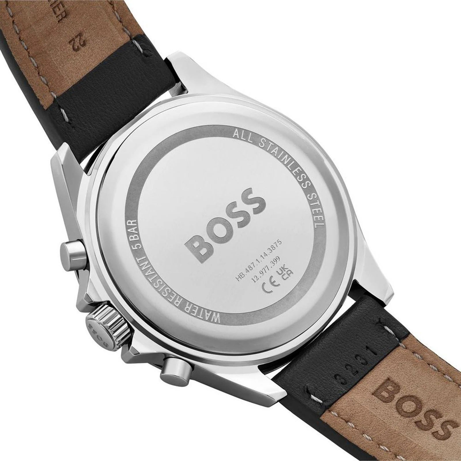 Hugo Boss Troper Chronograph Black Dial Black Leather Strap Watch for Men - 1514055