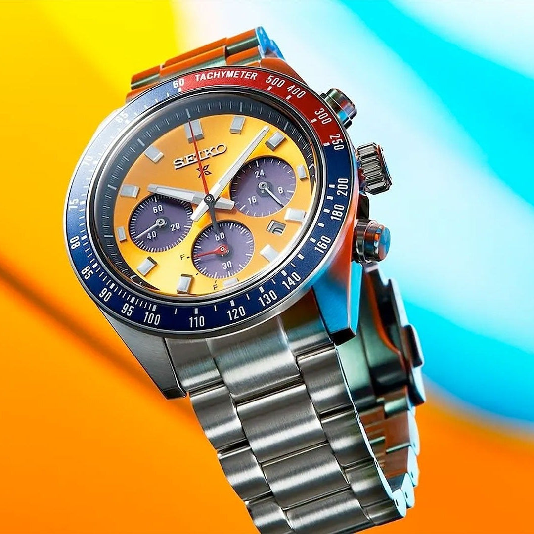 Seiko Prospex Solar Chronograph 1969 Re-interpretation Orange Dial Silver Steel Strap Watch for Men - SSC947