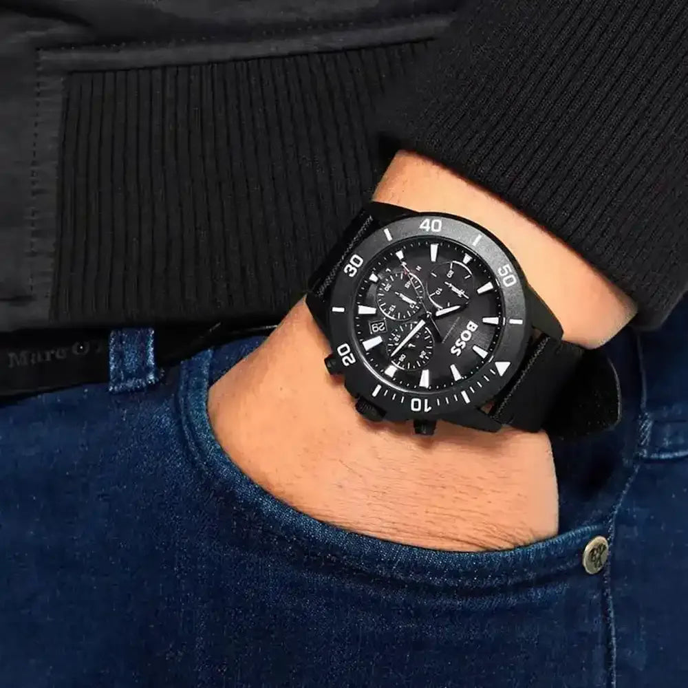 Hugo Boss Admiral Chronograph Black Dial Black Nylon Strap Watch for Men - 1513918
