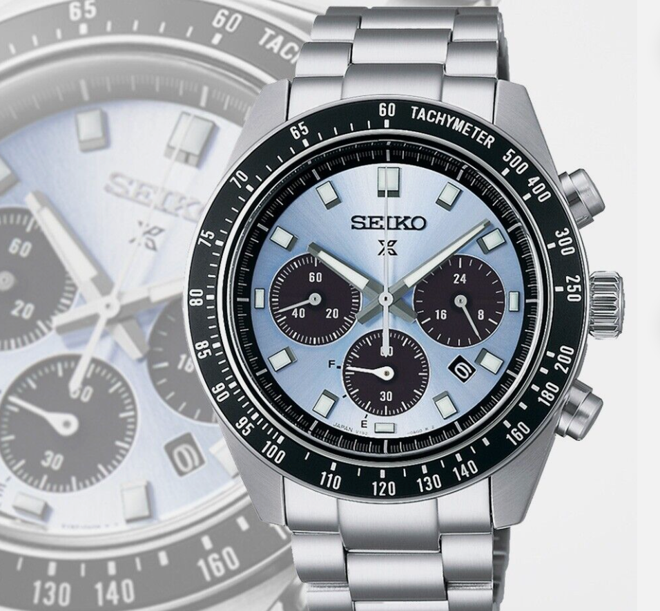 Seiko Prospex Speedtimer 41.4 Solar Chronograph Blue Dial Silver Steel Strap Watch for Men - SSC935