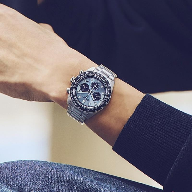 Seiko Prospex Speedtimer 41.4 Solar Chronograph Blue Dial Silver Steel Strap Watch for Men - SSC935