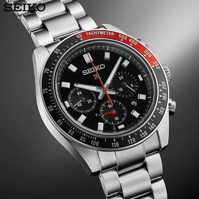 Seiko Prospex Speedtimer Solar Chronograph Black Dial Silver Steel Strap Watch for Men - SSC915