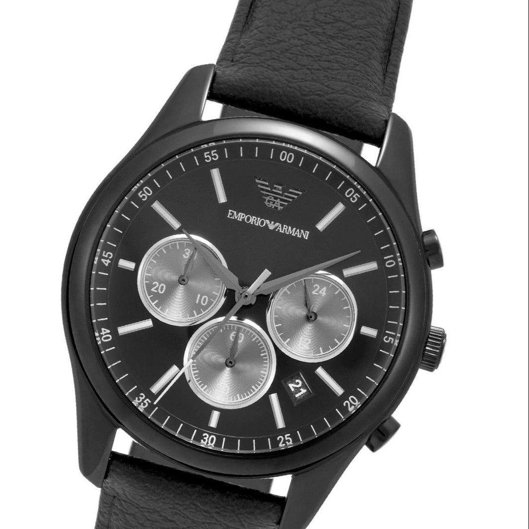 Emporio Armani Antonio Chronograph Black Dial Black Leather Strap Watch for Men - AR11583