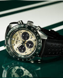 Seiko Prospex Speedtimer Solar Chronograph Ivory Dial Black Leather Strap Watch for Men - SSC943