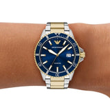 Emporio Armani World Explorer Blue Dial Two Tone Steel Strap Watch for Men - AR11682