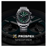 Seiko Prospex Speedtimer Solar Chronograph Green Dial Silver Steel Strap Watch for Men - SSC933