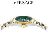 Versace V-Code Analog Green Dial Two Tone Steel Strap Watch for Women - VE8I00424