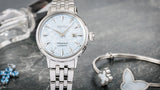 Seiko Presage Cocktail Time Automatic Skydiving Diamonds Blue Dial Silver Steel Strap Watch for Women - SRE007J1
