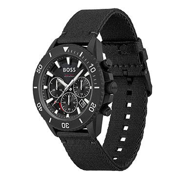Hugo Boss Admiral Chronograph Black Dial Black Nylon Strap Watch for Men - 1513918