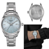Tissot PR 100 Ice Blue Dial Silver Steel Strap Watch for Women - T150.210.11.351.00